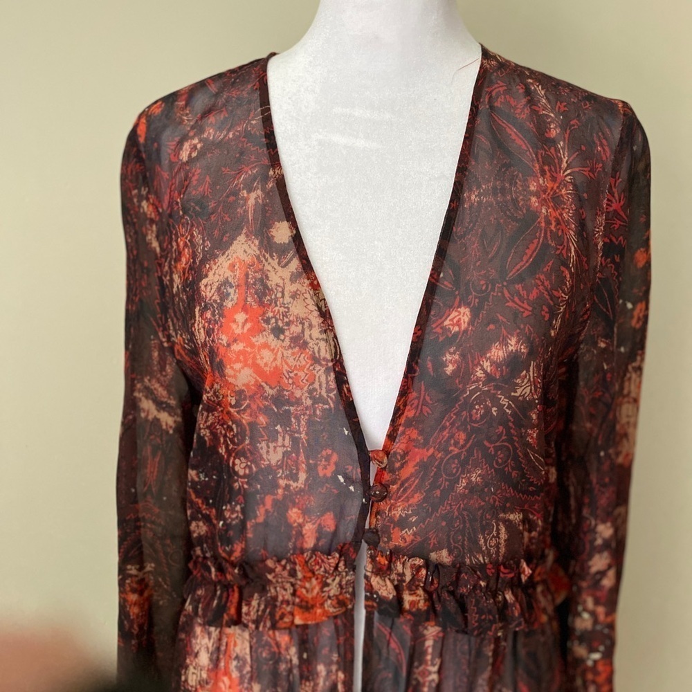INTERMIX Red and Black Maxi Dress Paisley Transparent Medium - Picture 6 of 9